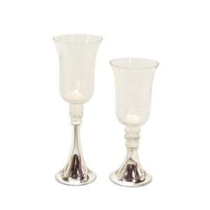 Clear/Crackle Glass Silver Base Hurricane Tea Light Candle Holders 