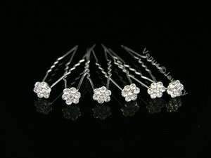 Bridal Party Wedding Veil Crystal Flower Hair Pins  