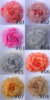   glistens Lady chiffon Rose Flower Hair Clips Brooch 8 colours  