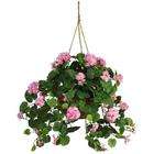   Exclusive By Nearly Natural Pink Geranium Hanging Basket Silk Plant