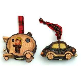 Quality Best Quality  Rustic Log Car Ornaments Set of Two 