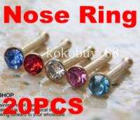 C353 20Rhinestone Nose Ring Bone Stud Body Piercing bar  