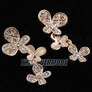 18K Rose Gold Plated Butterfly Dangling Earring 11303  