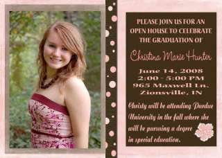 Pink Girl Graduation Birthday Open House Invitation  