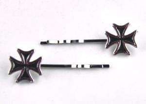 IRON CROSS HAIR CLIPS BOBBY PINS INDUSTRIAL CYBER GOTH  