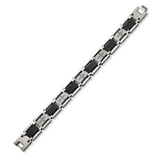 JewelryWeb Stainless Steel Black IP plated Diamond Bracelet   8.75 