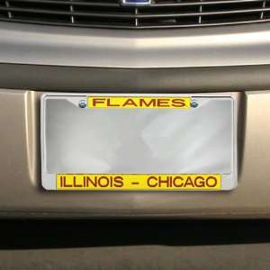NCAA Illinois Chicago Flames Acrylic Inlay Chrome License Plate Frame 