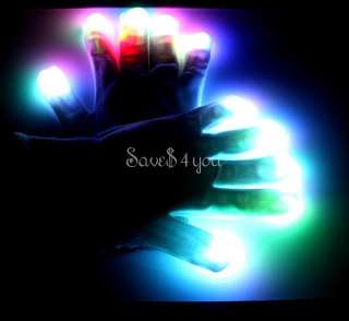 Function Multiple Color LED Light Show RAVE Gloves  