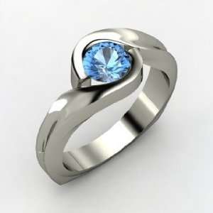  Caress Ring, Round Blue Topaz 14K White Gold Ring Jewelry