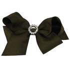   Little Girl Chocolate Brown Grosgrain Ribbon Jeweled Hair Bow Clippie