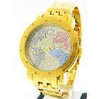 Techno Master World Map Dial Gold Tone Mens Diamond Watch TM 2132