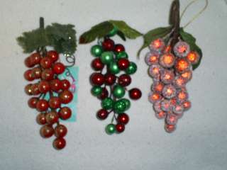   Grape Clusters 1 Sugared Red,1 Red w/Gold Glitter & 1 Green&Red  
