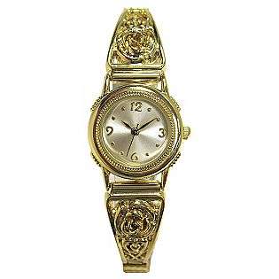 Outpost Ladies Watch with Round Goldtone Case, Silver Dial and 