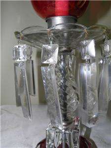   Hurricane Lustre Cranberry Etched Flash Shades Crystal Prisms Lamps
