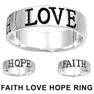 925 Sterling Silver LOVE HOPE FAITH Inspirational Ring  