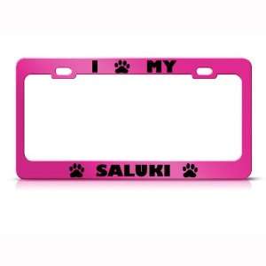 Saluki Dog Pink Animal Metal License Plate Frame Tag Holder