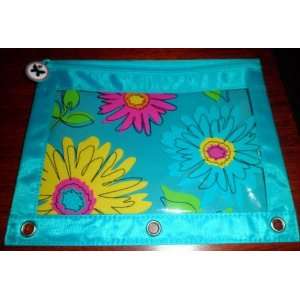  3 Ring Binder Bright Teal Pencil Pouch   Big Flowers 