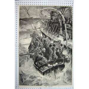  1887 Stormy Sea Rescue Boat People Passengers Fine Art 