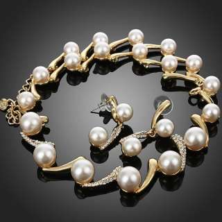   Rhinestone Pearl Necklace Earring Jewelry Set Swarovski Crystals GP