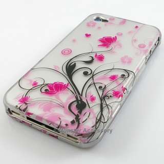 Pink Flowers Rubberized Hard Case Cover for Apple iPhone 4S NEW  