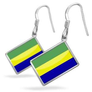  Earrings Gabon Flag with French Sterling Silver Earring 