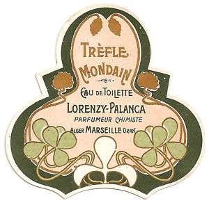 Vintage French Art Nouveau Perfume Label Trefle Mondain  