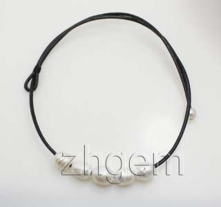 wholesale lots 9strands mix big pearl beads necklace black leather 