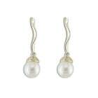 JewelBasket Diamond Drop Earrings   14k White Gold Diamond & Pearl 