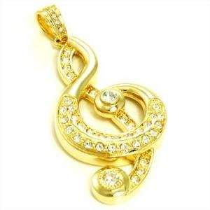  Gold Plated Treble Clef Music Note CZ Pendant Everything 