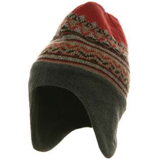 e4Hats Fleece Ear Band Wool Blend Striped Helmet   Red Charcoal at 