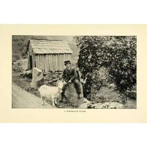 com 1901 Print Norwegian Youth Norway Goat Shack Building Trees Road 