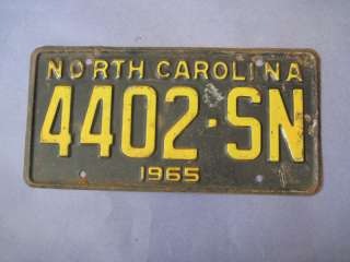1965 North Carolina License Plate  