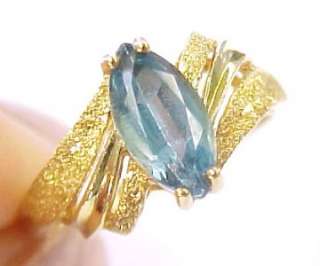 Blue Topaz Solitaire 14KT Solid Yellow Gold Ring Size 6  