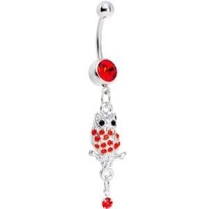  Red Gem Spotted Owl Belly Ring Body Candy Jewelry