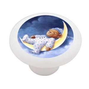 Sleeping Teddy Bear in the Moon Decorative High Gloss Ceramic Drawer 