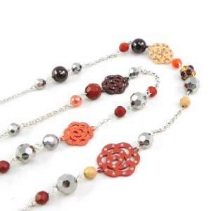   length necklace french touch Camélia brown orange. Jewelry