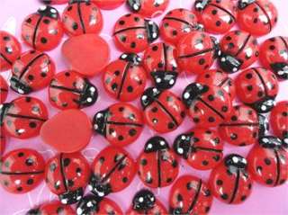 40PCS Red Resin Flatback Ladybug Button/bow/bow/Appplique  
