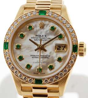 Rolex President 69078 T 18k MOP Diamonds & Emeralds  