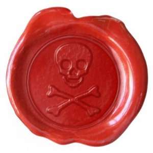  Faux Wax Seal   Red Skull Crossbones   Round Sticker 