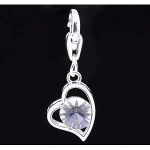  Silver Plated Clear Rhinestone Clip on Dangle Charm fits Thomas Sabo 