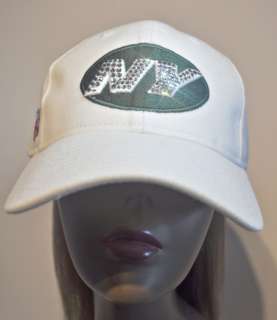   Crystal Rhinestone White Bling Ladies New York Jets Hat Cap SEE VIDEO