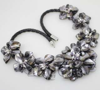 Jewelry black mop necklace shell flowers 18 pearl bead  