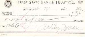 Wilcy Moore signed personal check 1927 Yankees D.1963  