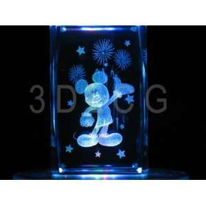  Disney Mickey Mouse with Fireworks 3D Laser Etched Crystal 