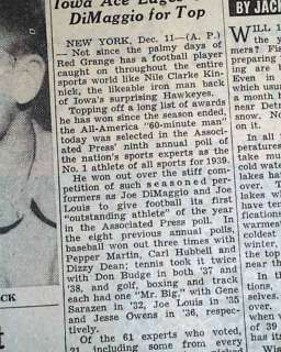 NILE KINNICK Iowa Hawkeyes No. 1 Athlete 1939 Newspaper  