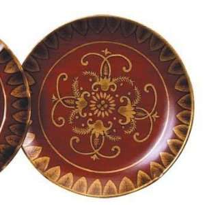   Painted Porcelain Plate in Red Floral Damask Pattern