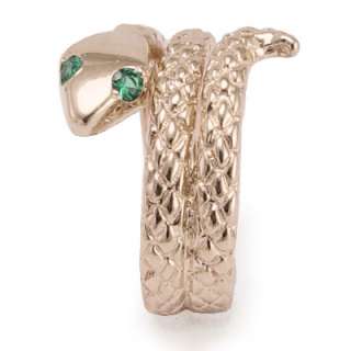 14k Solid Rose Gold Snake Emerald Eye Serpent Ring  