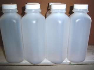 LOT OF 10 16oz PLASTIC BOTTLES WITH WHITE RIBBED CAPS  