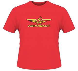 Soviet Airlines USSR Russia Aeroflot Moscow Red T Shirt  