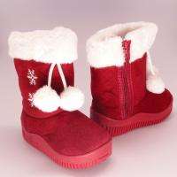 Baby Toddler Girls Faux Fur Trim Pom Poms Winter Booties Red Size 4 